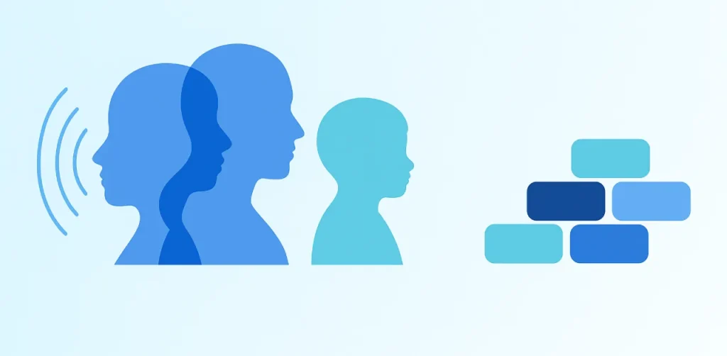 Adult and child hands carefully placing bricks on the Wall of Knowledge, symbolising how learning is built step by step